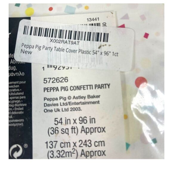 Peppa Pig Party Table Cover Plastic 54"X96" Confetti Design Birthday 1st 2nd 3rd - Picture 3 of 3